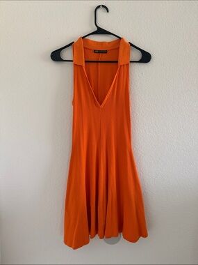 Zara Vibrant Orange Sleeveless V-Neck Swing Dress